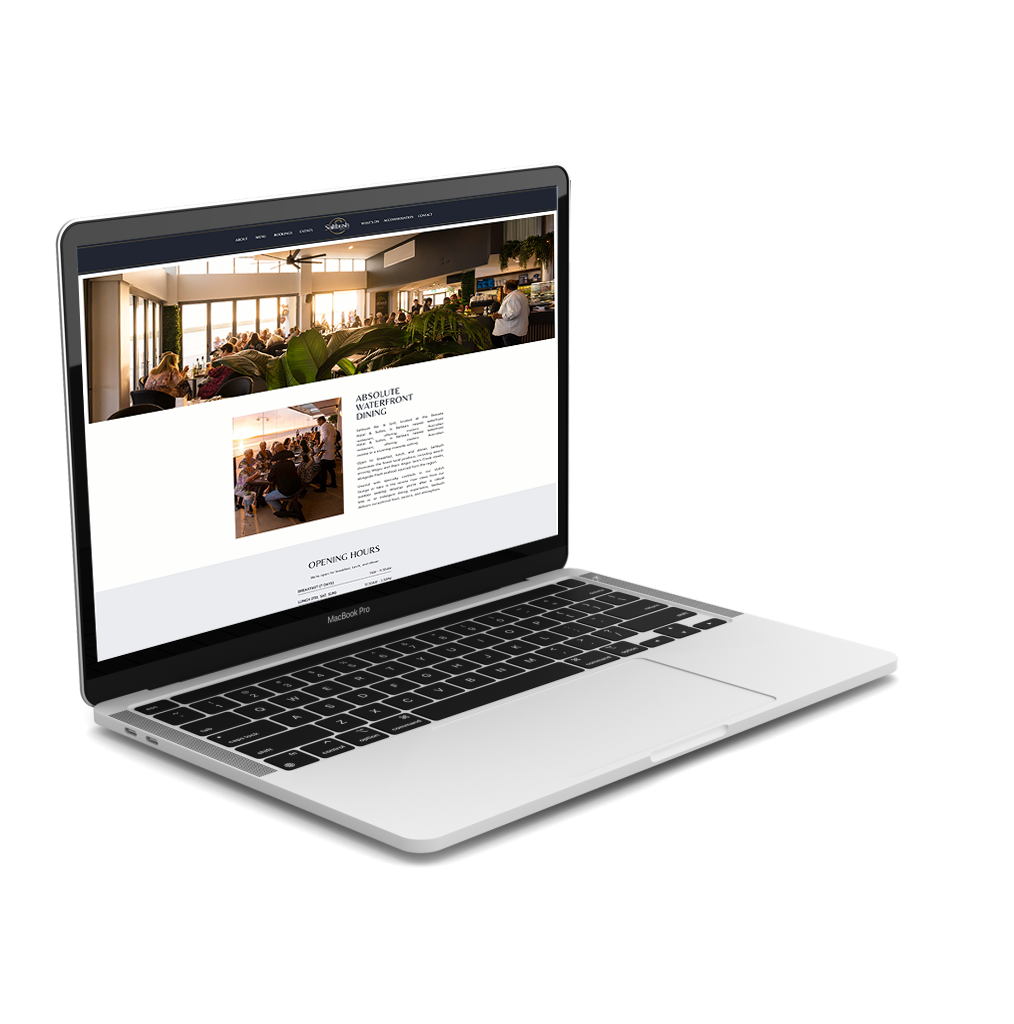 laptop showing newly designed website for ballina restaurant, Saltbush. Website created by Northern Rivers web designers The Design Space