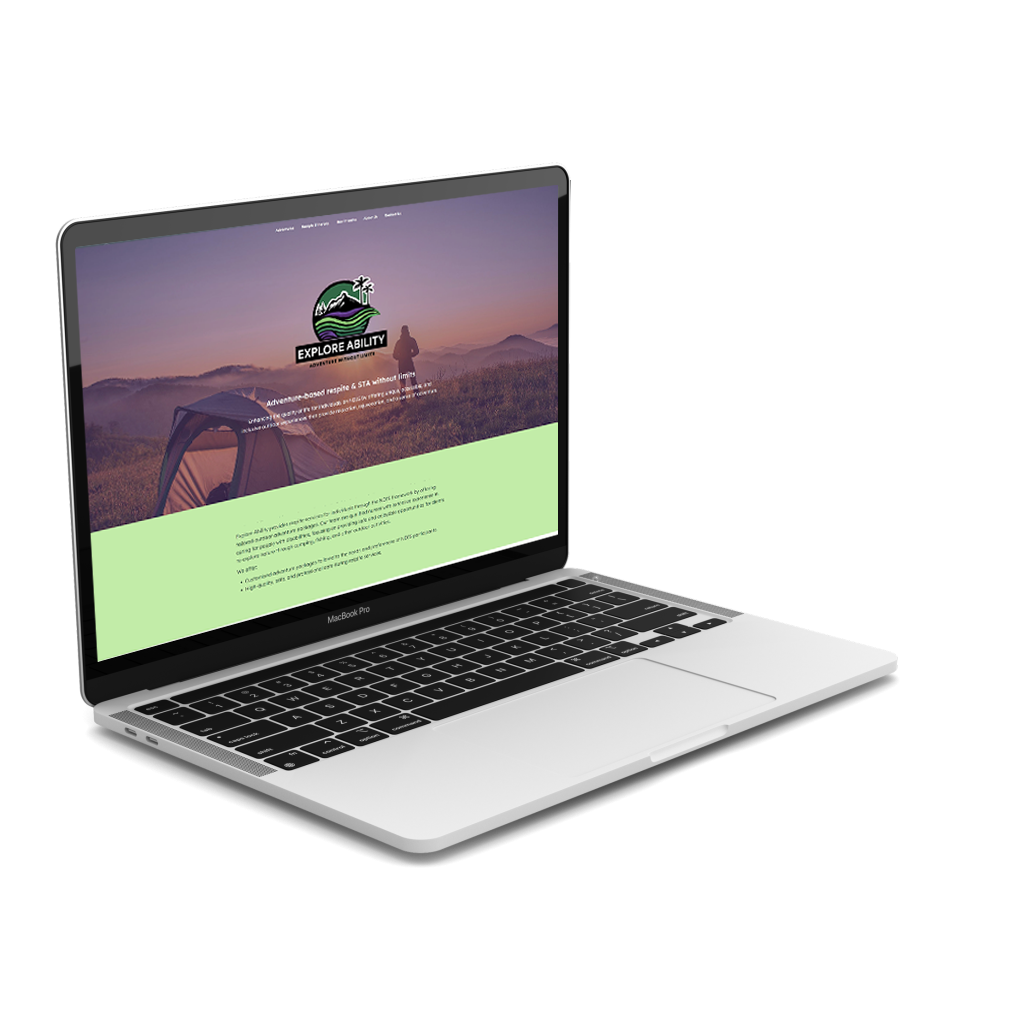 laptop showing newly created website for lismore company exploreability. Website design by The Design Space.
