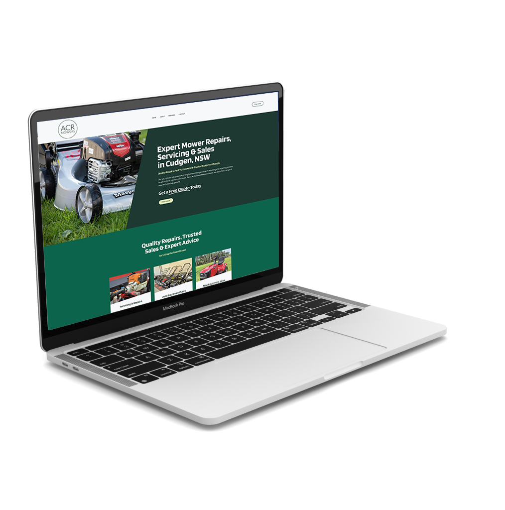 laptop showing the newly designed website of ACR mowers, created by northern rivers agency The Design Space