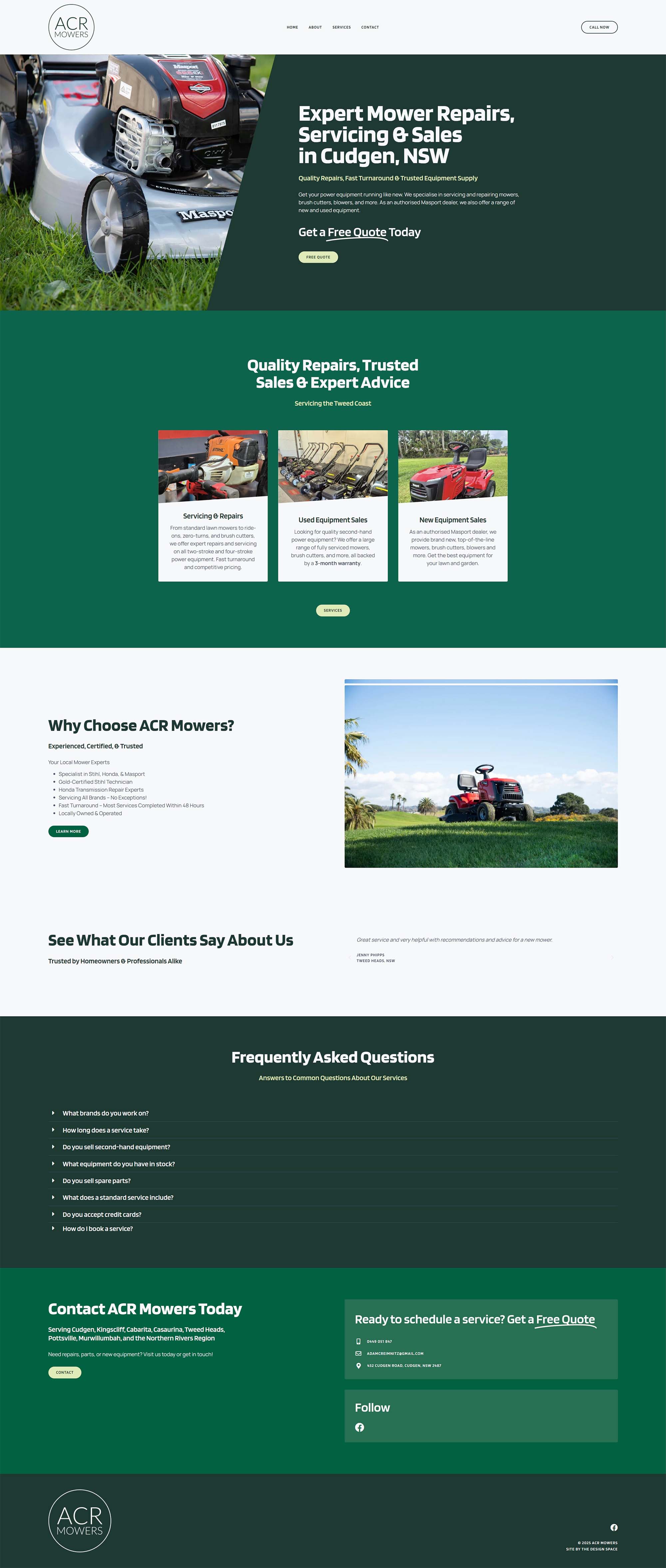 screen shot of tweed coast company acr mowers, newly designed web site created by The Design Space