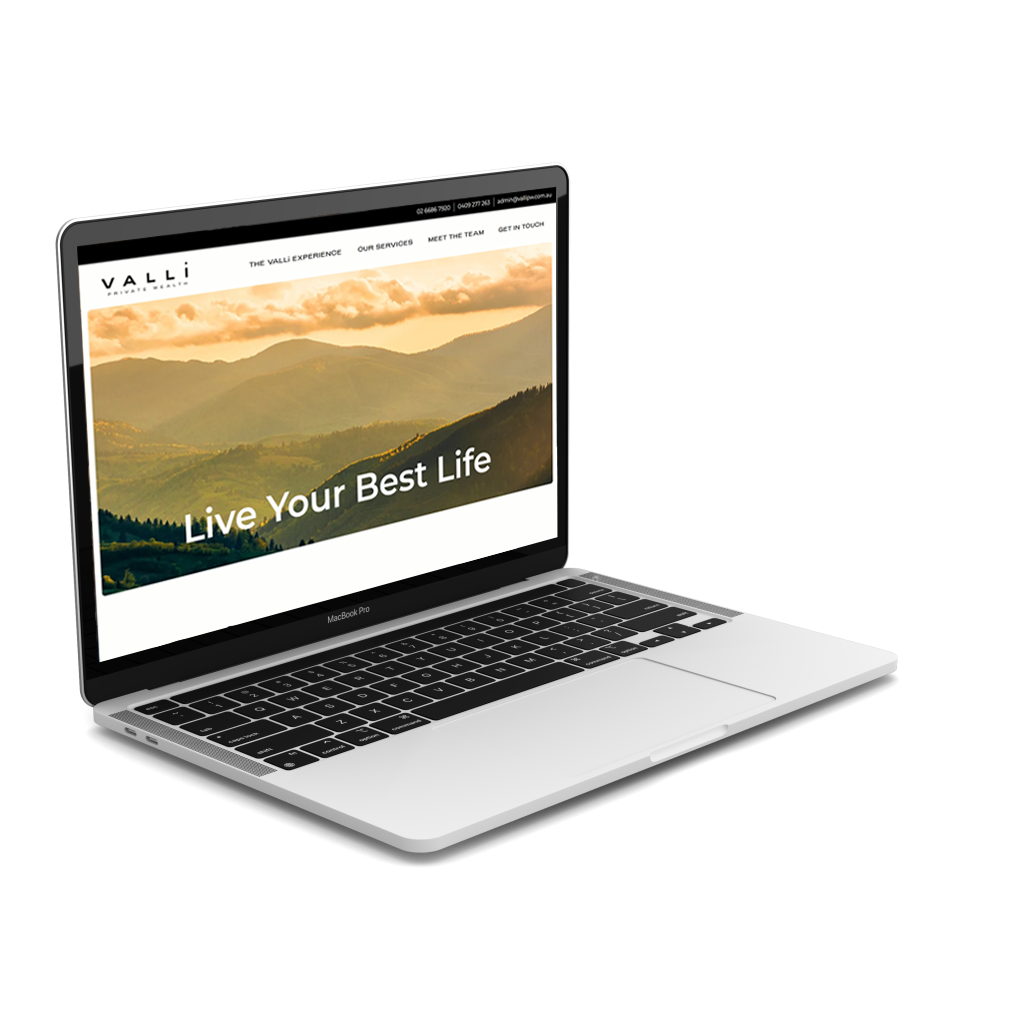 Laptop showing newly designed website for Ballina company Valli Private wealth created by Creative Agency The Design Space based in ballina, Northern Rivers, NSW