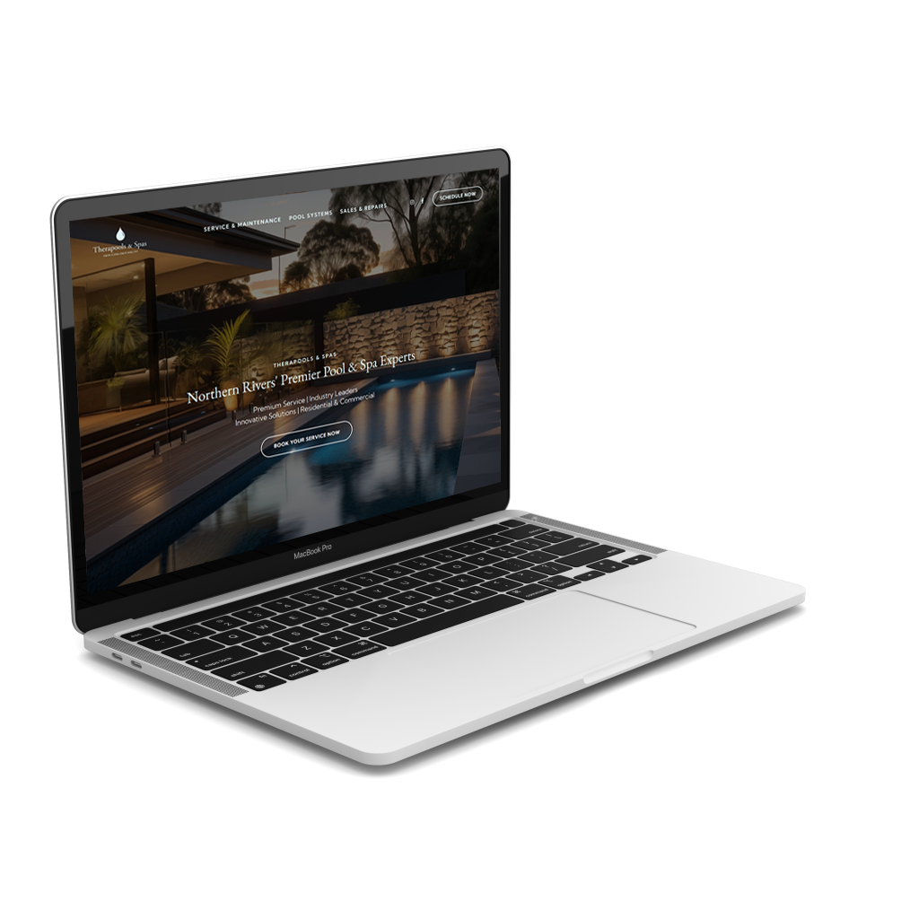 Laptop showing newly Lismore company Therapools and Spas created by Creative Agency The Design Space based in ballina, Northern Rivers, NSW