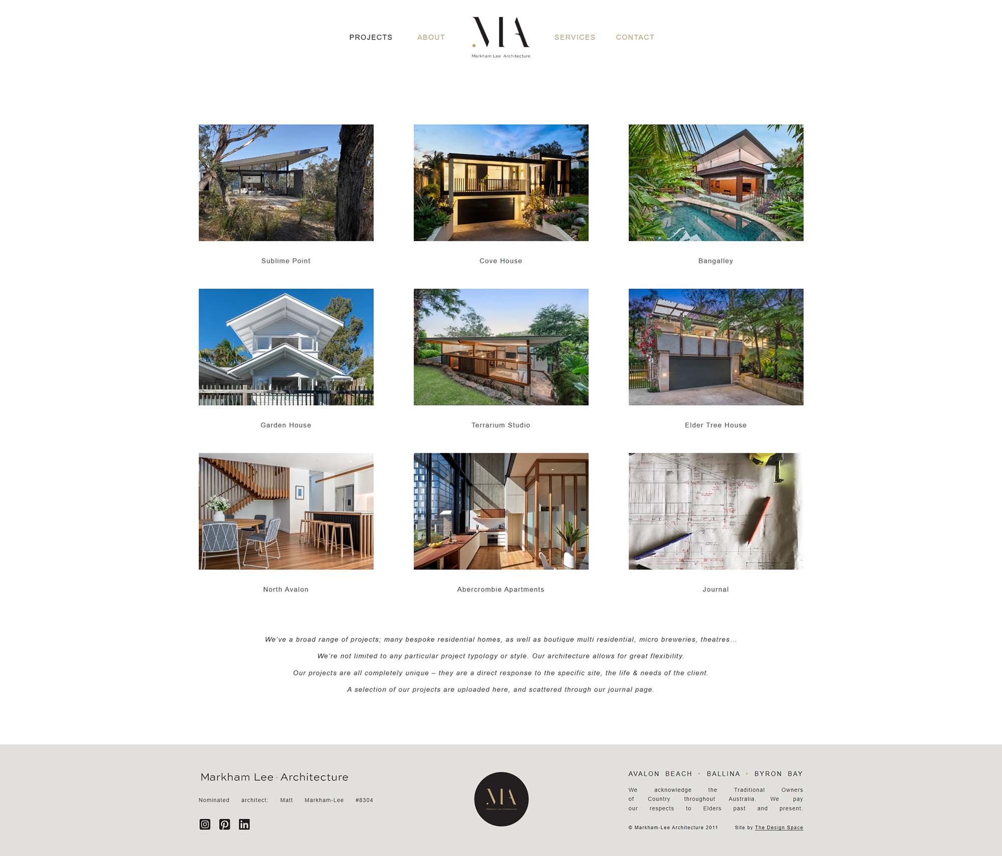 Mock up of website for northern rivers architecture firm Markham-Lee based in Ballina. Website designed and built by Northern Rivers web agency The Design Space