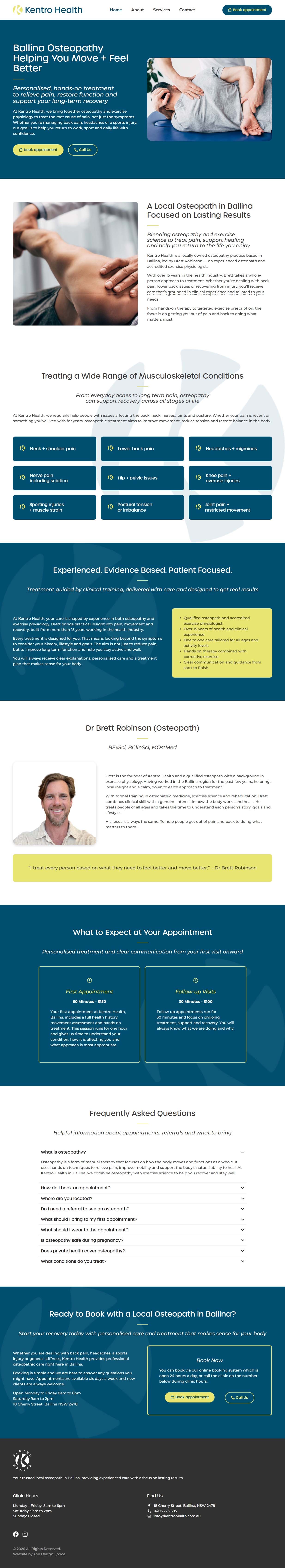 Website mockup for newly designed website for ballina osteopath, kentro health, designed by Ballina web design agency, The Design Space