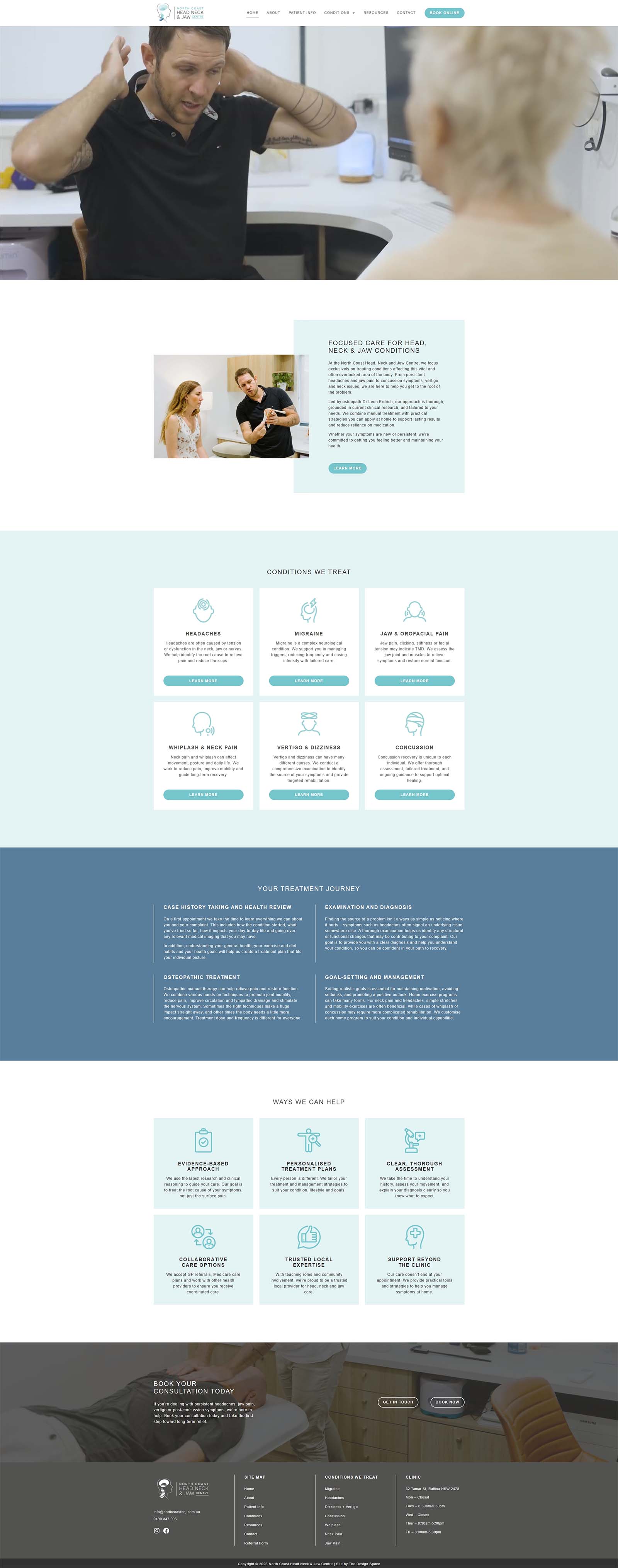 website design for specialist head neck and jaw centre based in ballina, nsw