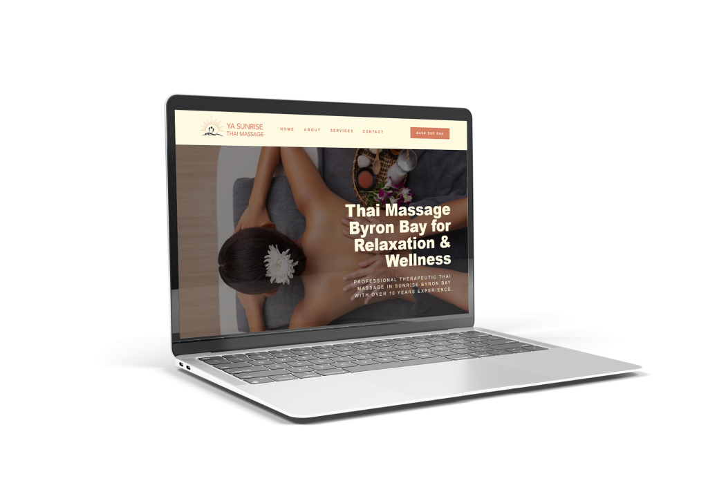 Laptop showing new website for ya sunrise massage located in byron bay. designed by local byron web design agency the design space