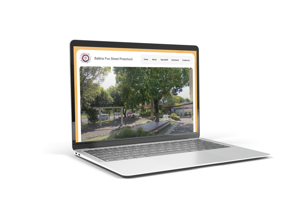 laptop showing new website designed and built for fox st preschool