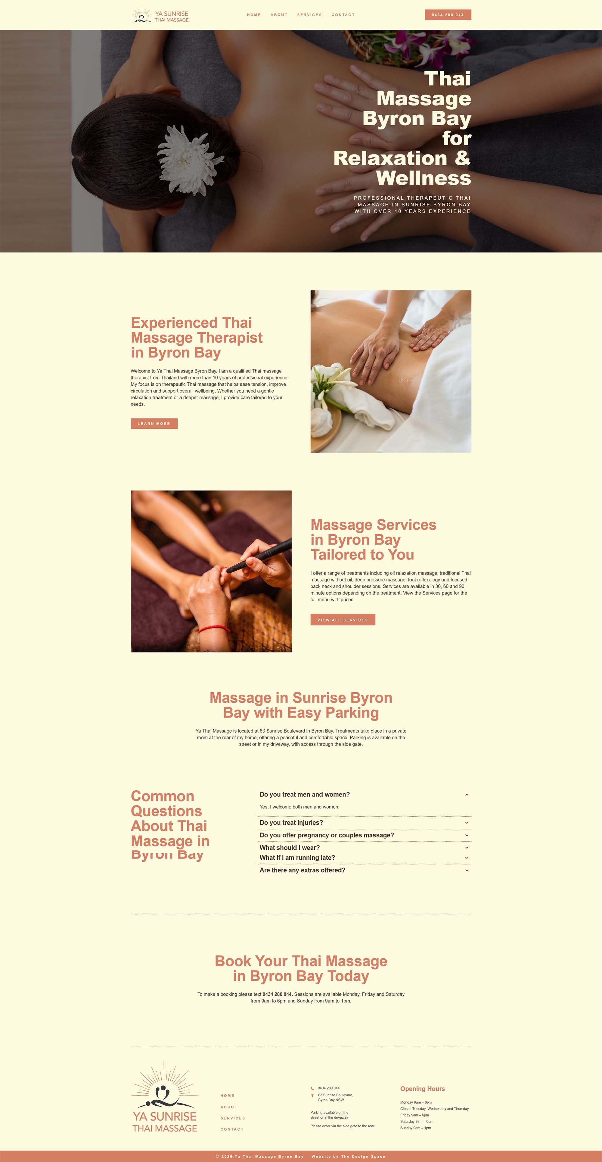 mock up of new website for ya sunrise massage, byron bay. Site by The Design Space